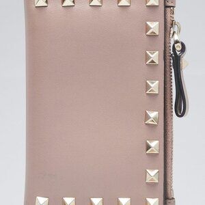 Valentino Beige Leather Rockstud Bi-Fold Compact Wallet